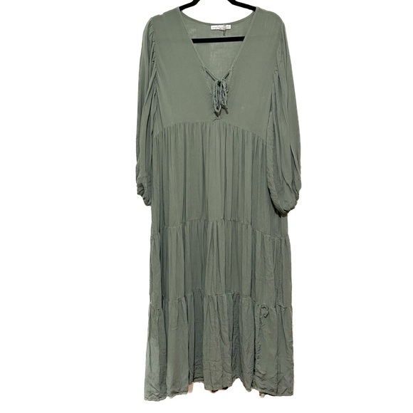 Young Fabulous & Broke Dresses & Skirts - Young Fabulous & Broke Sage Green Maxi Dress Boho Lagenlook Bohemian Tiered Lg